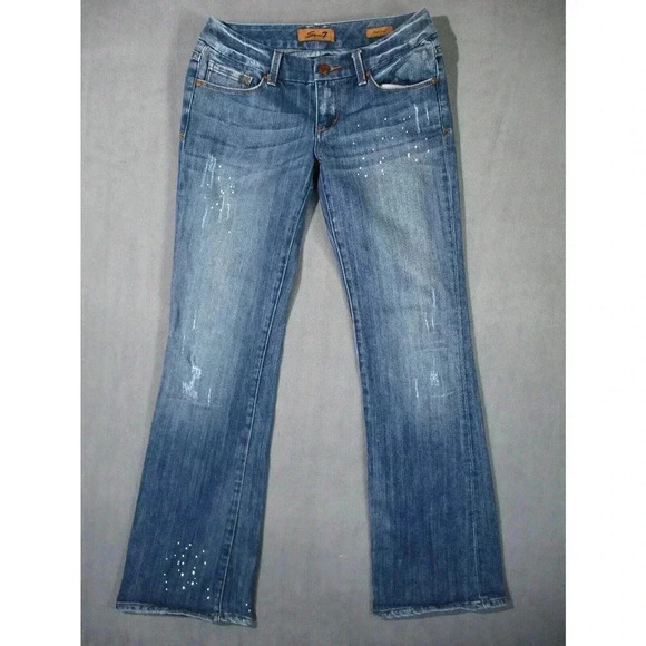 Seven7 Women's Bootcut Distressed Blue Jeans Size 28 Medium Wash Western - Picture 1 of 12